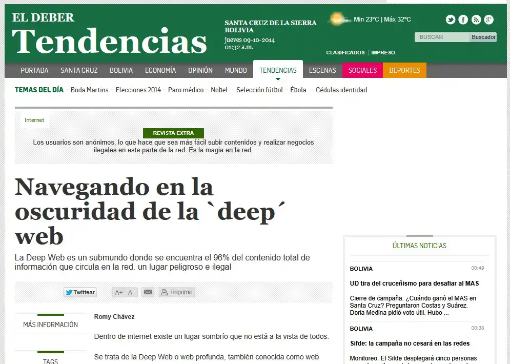 Aparición en prensa: El Deber – La Deep Web y sus riesgos (2014)