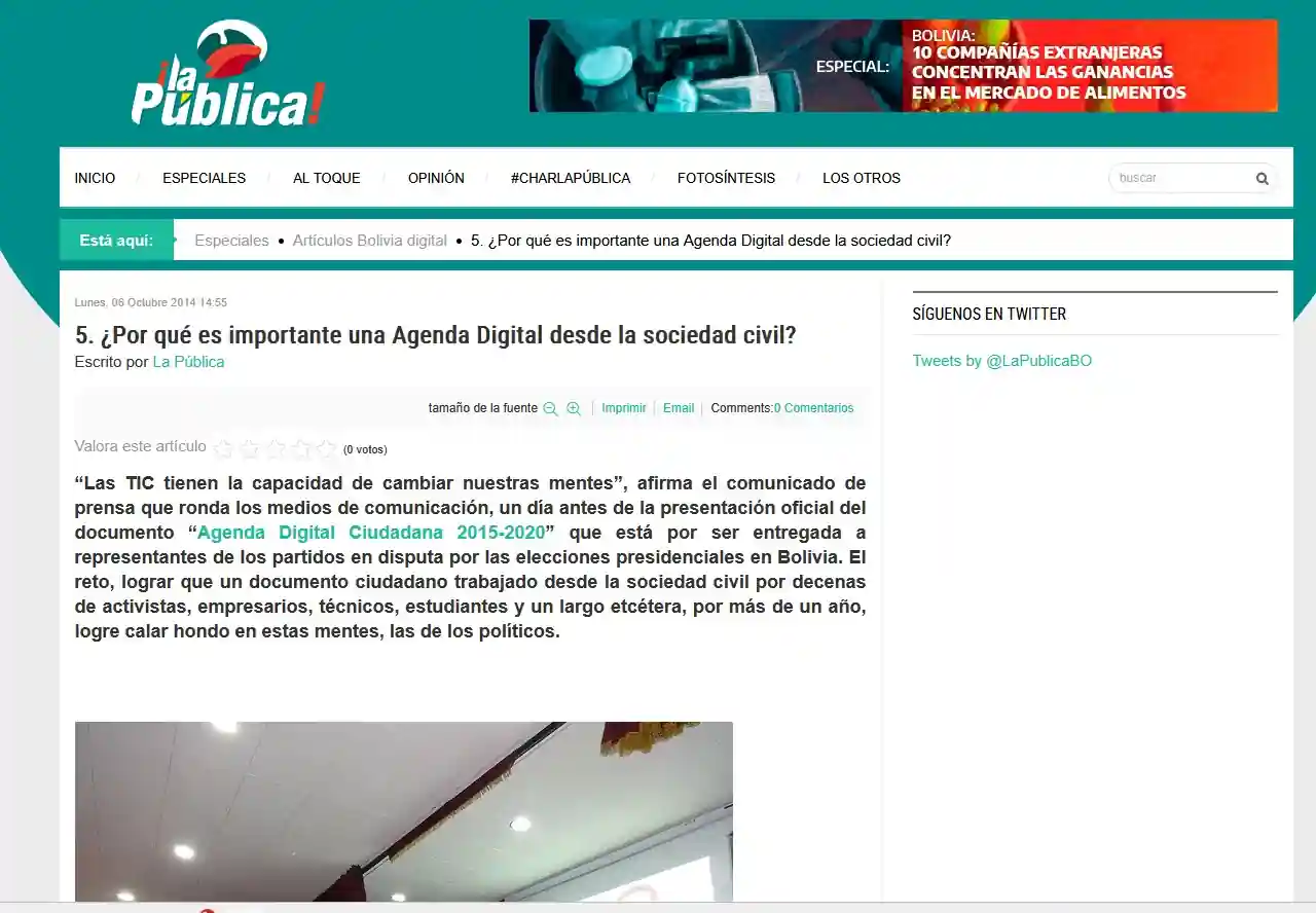 Aparición en prensa: La Publica – ¿Por qué es importante una Agenda Digital desde la sociedad civil?